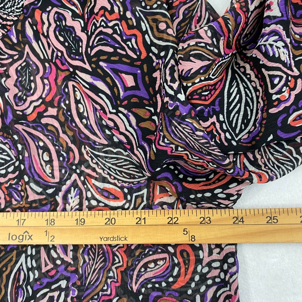 Sanctuary Blouse Women XL Floral Leaf Smocked Neck Balloon Sleeve Boho Sheer Top - Picture 7 of 12